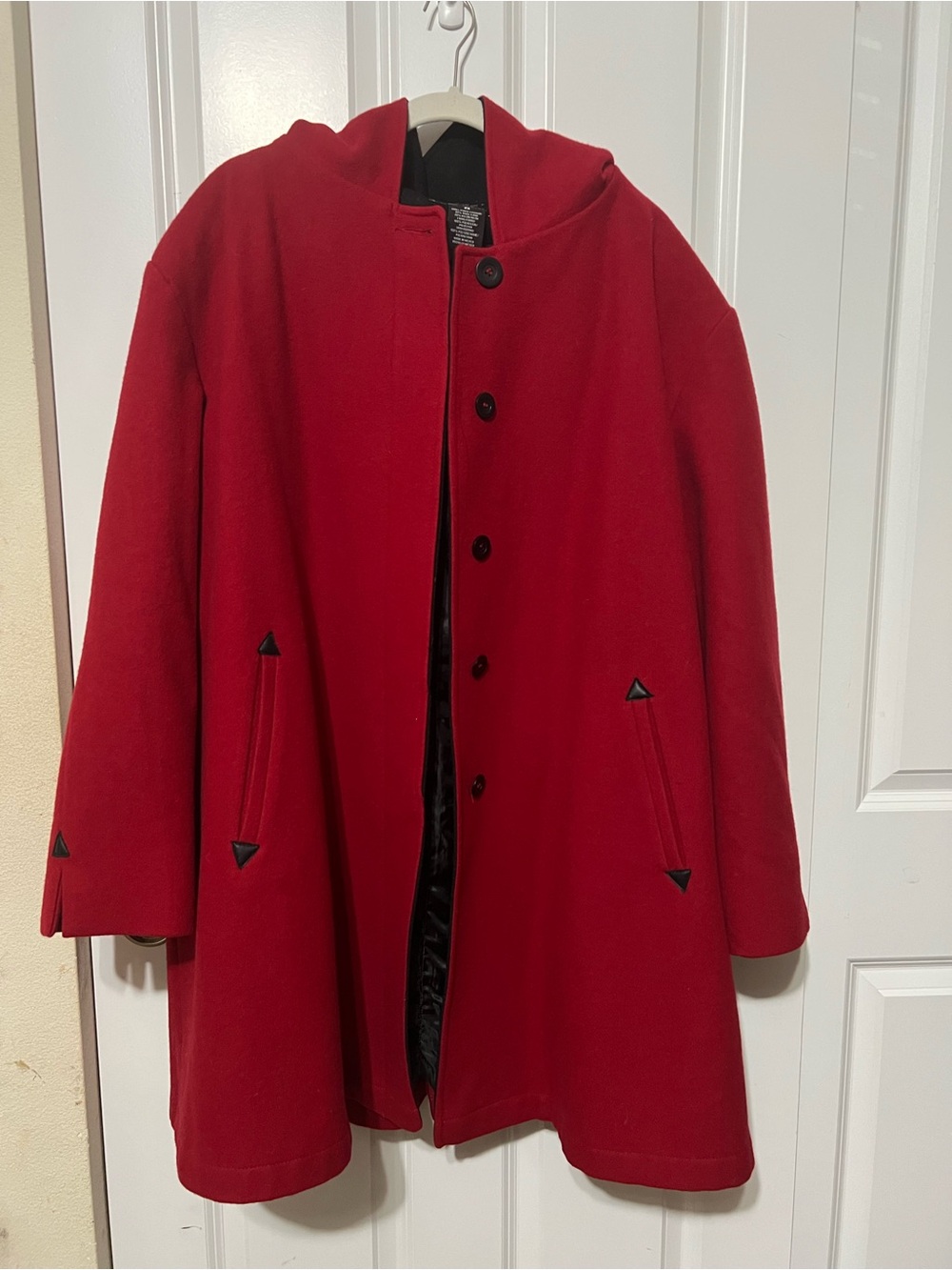 Apostrophe Woman Red Wool Blend Hooded Swing Cape Coat - LIKE NEW- Plus Size 2X